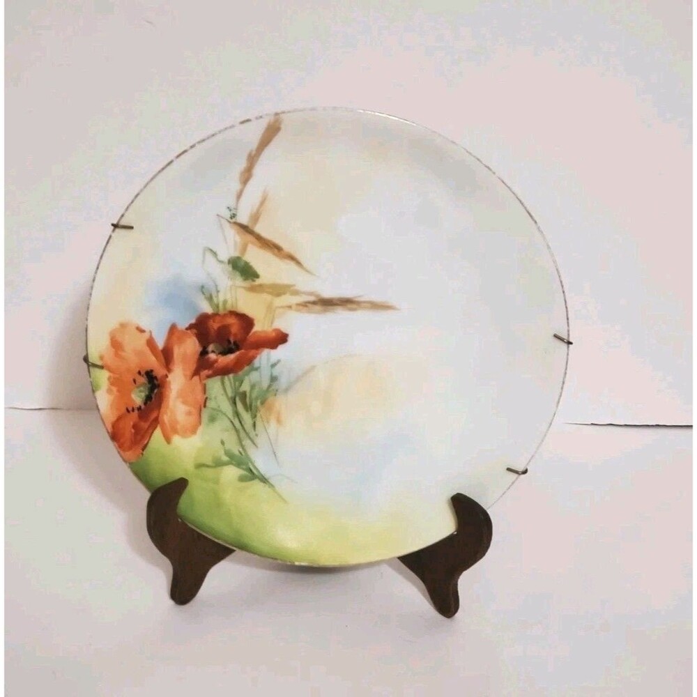 Thomas Sevres Bavaria Collector Plate Hand Painted Red Poppies Wheat Floral Vtg